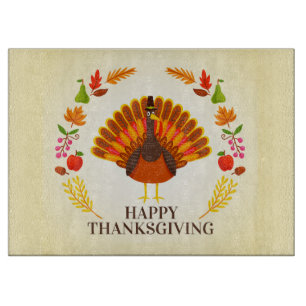 Glückwunsch Danksagung Türkei und Herbstblätter Schneidebrett