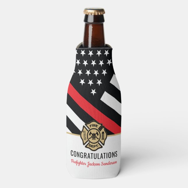 Glückwunsch der Red Line-Flagge für Feuerwehrleute Flaschenkühler (Flaschenvorderseite)