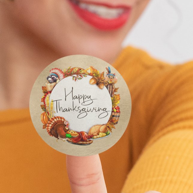 Glückwunsch Erntedankfest Herbstleaf Kranztiere Runder Aufkleber (Von Creator hochgeladen)