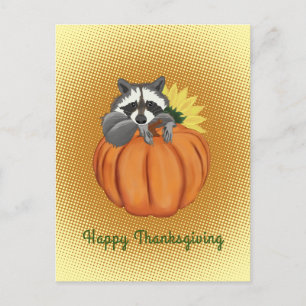 Glückwunsch Erntedankfest Niedlichen Raccoon, Pump Postkarte