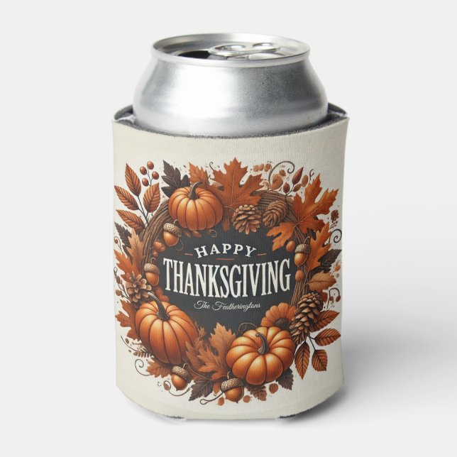 Glückwunsch Erntedankspulkine Herbstleaves Kranz Dosenkühler (Kanne Vorderseite)