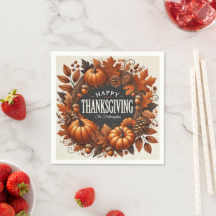 Glückwunsch Erntedankspulkine Herbstleaves Kranz Serviette