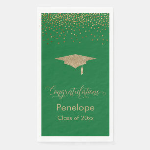 Glückwunsch Gold Confetti Graduation Cap Green Serviette