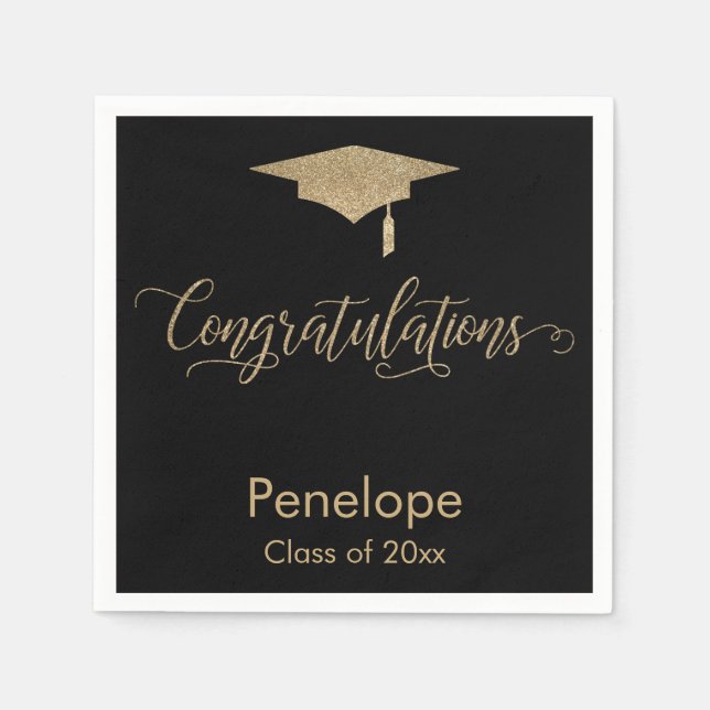 Glückwunsch Gold Glitzer Graduation Cap, Black Serviette (Vorderseite)