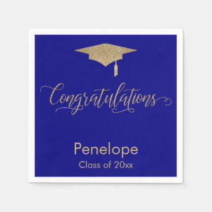 Glückwunsch Gold Glitzer Graduation Cap, Blue Serviette
