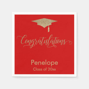 Glückwunsch Gold Glitzer Graduation Cap, Red Serviette