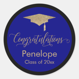 Glückwunsch Gold Graduation Cap Blue Runder Aufkleber