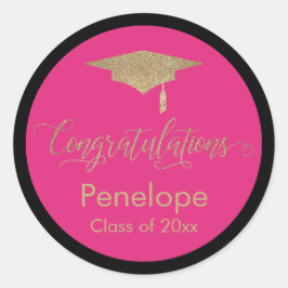 Glückwunsch Gold Graduation Cap Hot Pink Runder Aufkleber