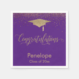 Glückwunsch Gold Graduation Cap Lila Serviette