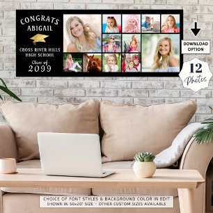 GLÜCKWUNSCH GRAD 12 Foto Collage Gold Cap Banner Poster