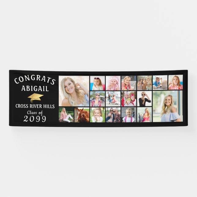 GLÜCKWUNSCH GRAD 18 Foto Collage Gold Cap Banner (Horizontal)