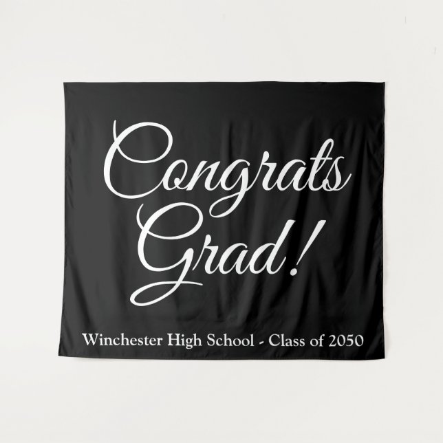Glückwunsch Grad Abschluss der schwarzen Skripte Wandteppich (Vorderseite (Horizontal))