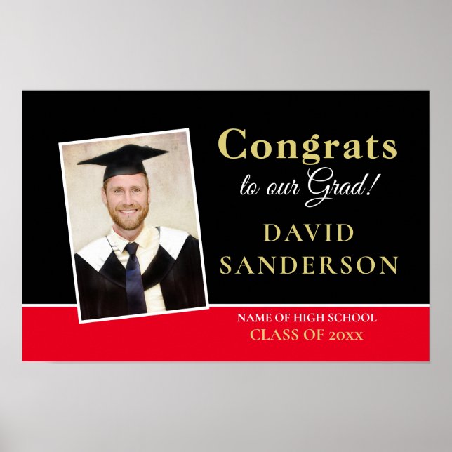 Glückwunsch Grad Foto Name Gold Schwarz Poster (Vorne)