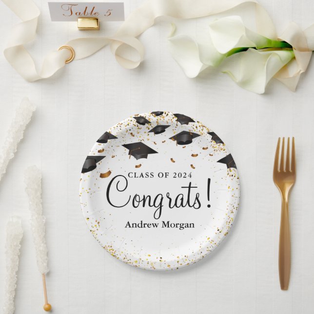 Glückwunsch Grad Gold Confetti Graduierungskarten Pappteller (Hochzeit)