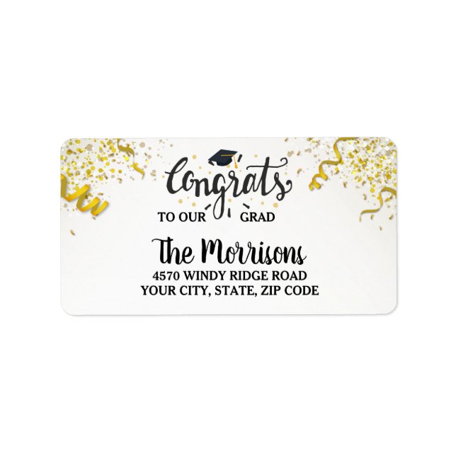 Glückwunsch Grad Gold Confetti Streamers Spaß indi Adressaufkleber (Vorne)