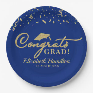 Glückwunsch Grad Gold Script Graduation Party Blue Pappteller