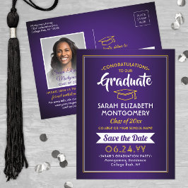 Glückwunsch Grad Lila und Gold Save the Date Foto Ankündigungspostkarte