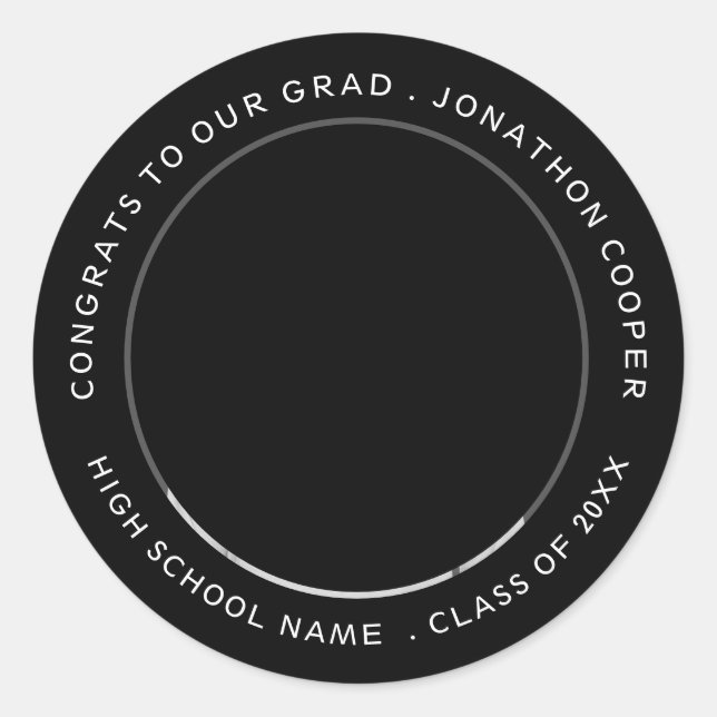 Glückwunsch Grad Name Foto Jahr Schwarzer Abschlus Runder Aufkleber (Vorderseite)