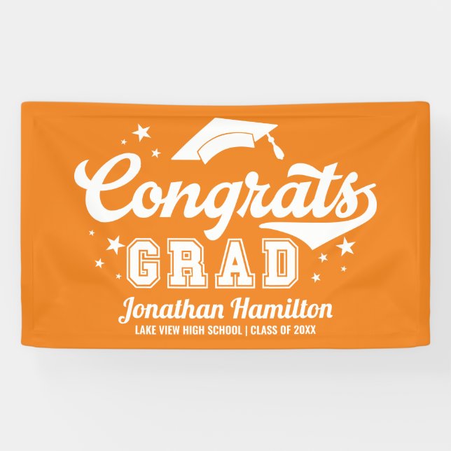 Glückwunsch Grad Orange Graduation Party Banner (Horizontal)