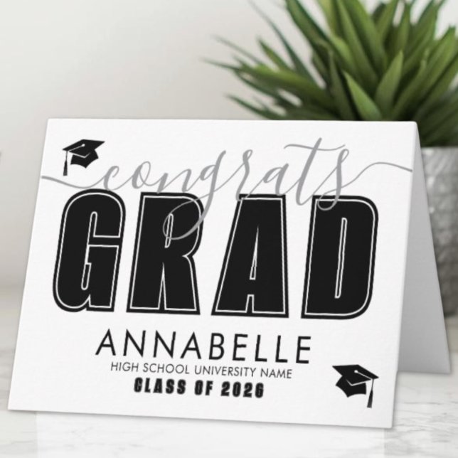 Glückwunsch Grad Schwarz-weiß Abschluss Karte (Congratulations Grad Black White Graduation Card)