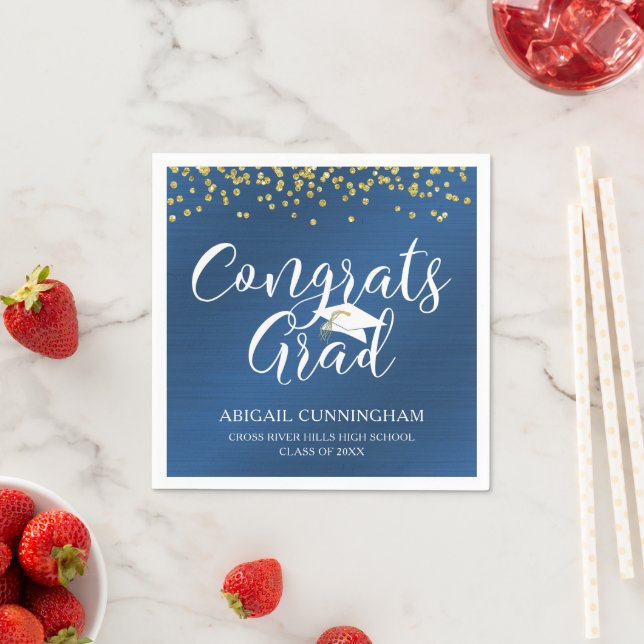 GLÜCKWUNSCH GRAD Script Typografie Metallic Blue G Serviette (Beispiel)