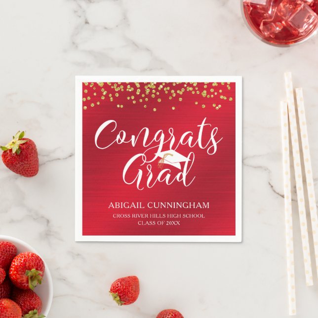 GLÜCKWUNSCH GRAD Script Typografie Metallic Red Go Serviette (Beispiel)