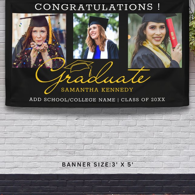 Glückwunsch Graduate 2025 Abschluss 3 FotoCollage Banner (Congrats Graduate 2025 Graduation 3 Photo Collage Banner
)