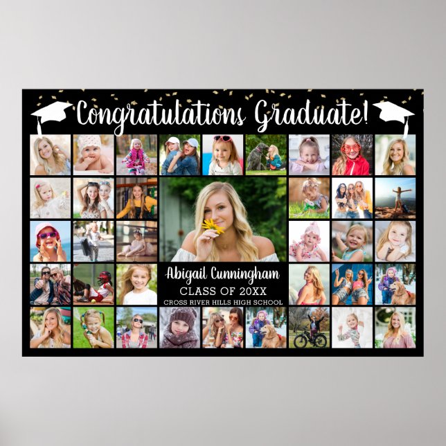 Glückwunsch Graduate 37 Foto Collage Custom Color Poster (Vorne)