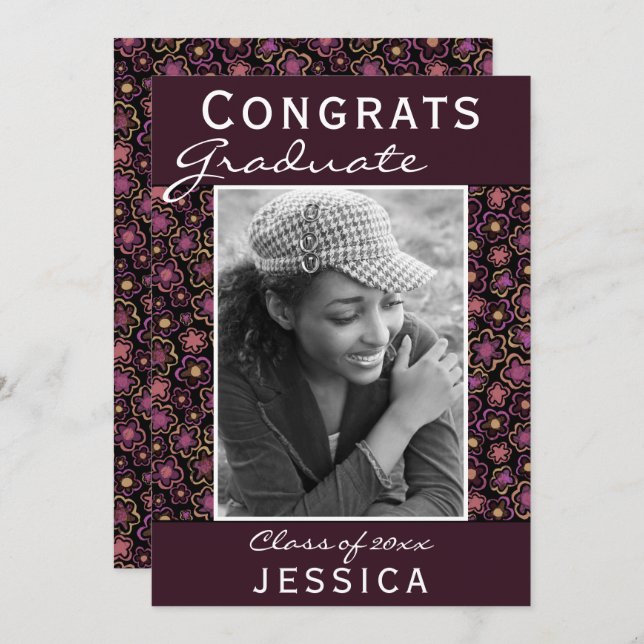 Glückwunsch Graduate Blume Pattern Foto Abschluss Karte (Vorne/Hinten)