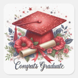 Glückwunsch Graduate Cap and Diploma Quadratischer Aufkleber