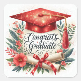 Glückwunsch Graduate Cap and Diploma Quadratischer Aufkleber