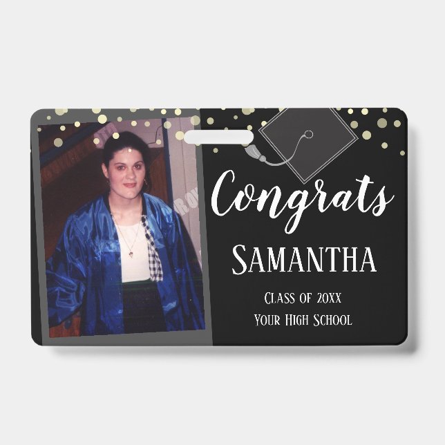 Glückwunsch Graduate Class of One Foto Black Abzei Ausweis (Vorderseite)