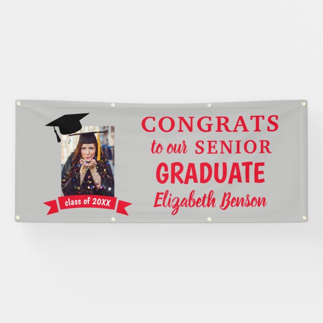 Glückwunsch Graduate Custom Banner Red Gray (Horizontal)