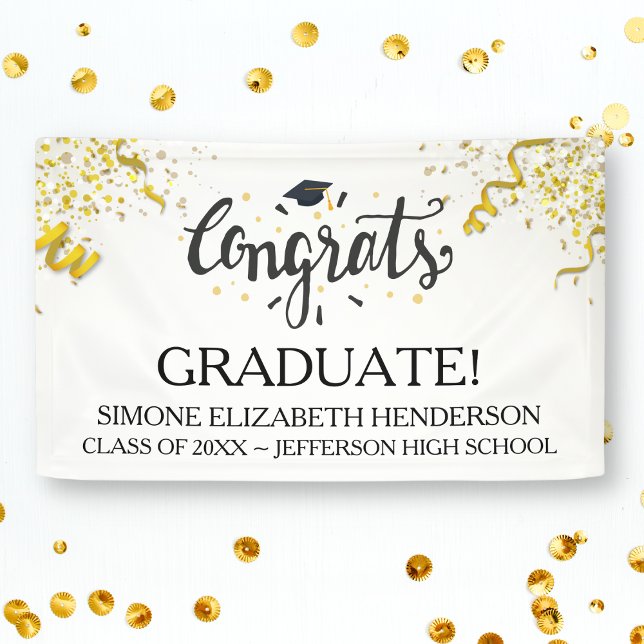 Glückwunsch Graduate Gold Confetti Streamers Custo Banner (Von Creator hochgeladen)