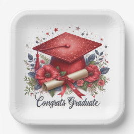 Glückwunsch, Graduate, Graduation Cap and Diploma Pappteller