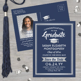 Glückwunsch Graduate Navy Blue Save the Date Foto Ankündigungspostkarte