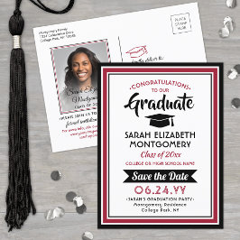 Glückwunsch Graduate Red & White Save the Date Fot Ankündigungspostkarte
