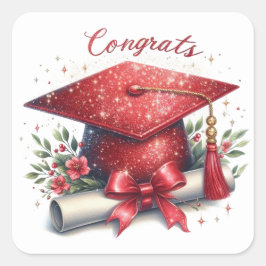 Glückwunsch Graduation Cap and Diploma Quadratischer Aufkleber