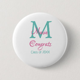 Glückwunsch Graduieren Name monogramm grün pink bl Button