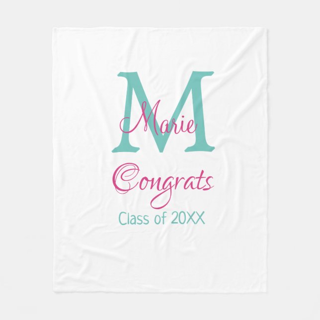 Glückwunsch Graduieren Name monogramm grün pink bl Fleecedecke (Vorderseite)
