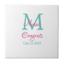 Glückwunsch Graduieren Name monogramm grün pink bl Fliese