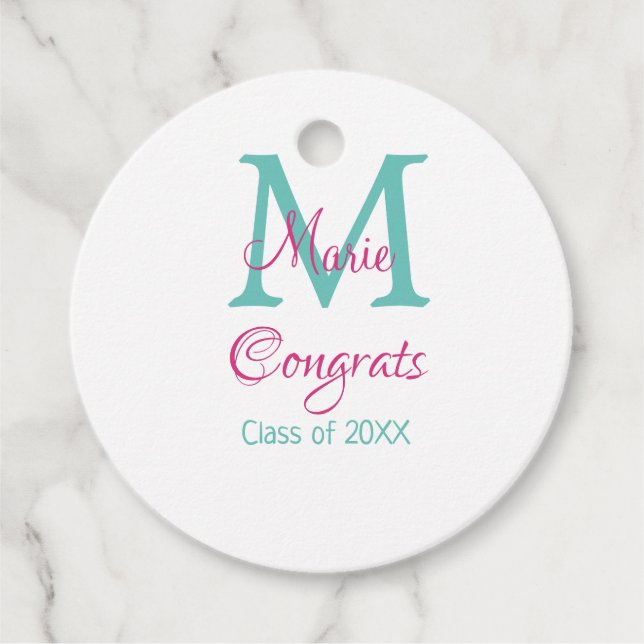 Glückwunsch Graduieren Name monogramm grün pink bl Geschenkanhänger (Vorderseite)