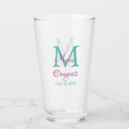 Glückwunsch Graduieren Name monogramm grün pink bl Glas