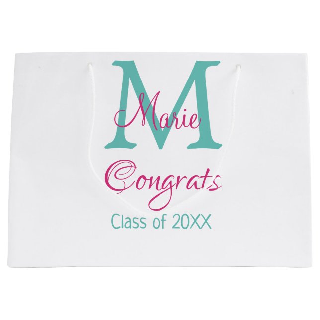 Glückwunsch Graduieren Name monogramm grün pink bl Große Geschenktüte (Vorderseite)