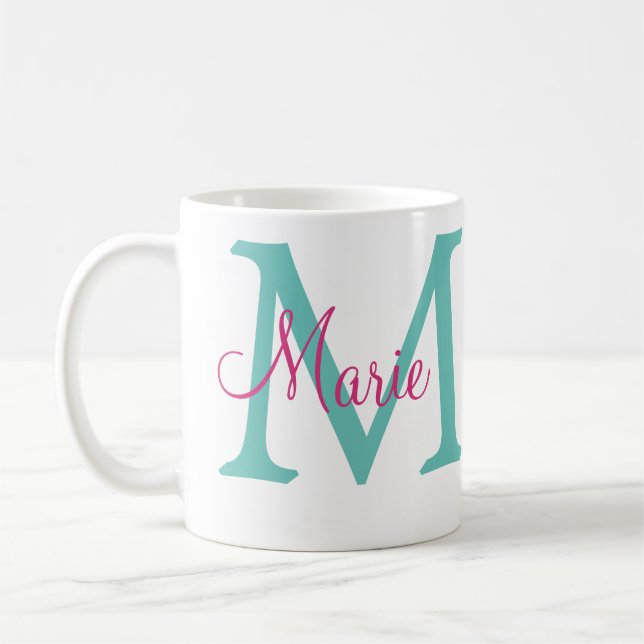 Glückwunsch Graduieren Name monogramm grün pink bl Kaffeetasse (Links)