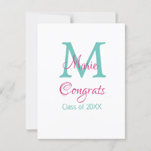 Glückwunsch Graduieren Name monogramm grün pink bl Postkarte