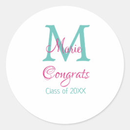 Glückwunsch Graduieren Name monogramm grün pink bl Runder Aufkleber