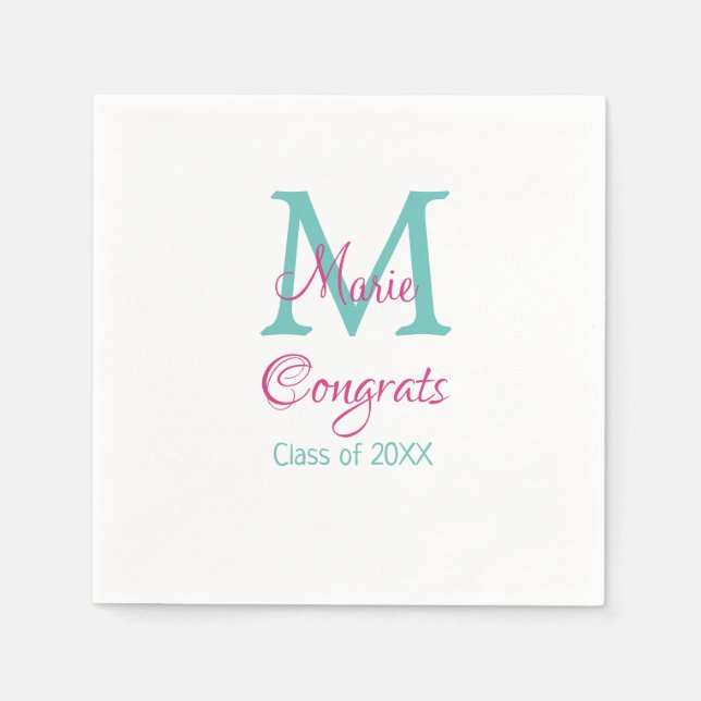 Glückwunsch Graduieren Name monogramm grün pink bl Serviette (Vorderseite)