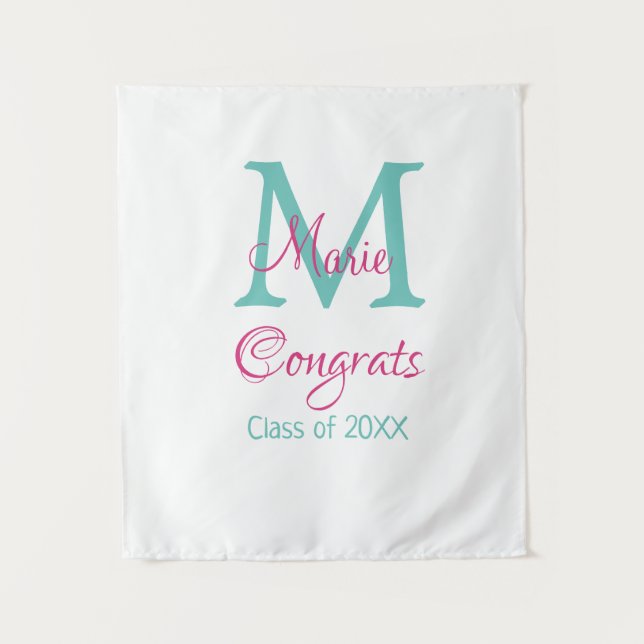Glückwunsch Graduieren Name monogramm grün pink bl Wandteppich (Vorderseite)