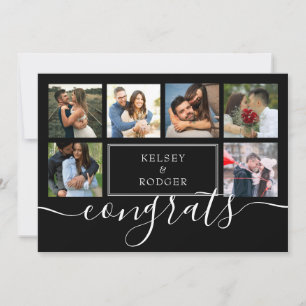 Glückwunsch Hochzeit Foto Collage Schwarz-Weiß-Aut Karte